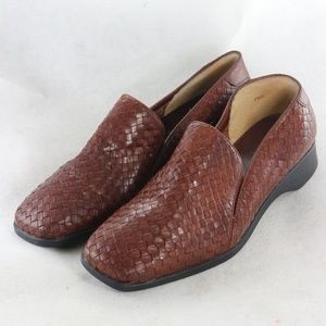 NICOLE Brown Woven Leather Loafers